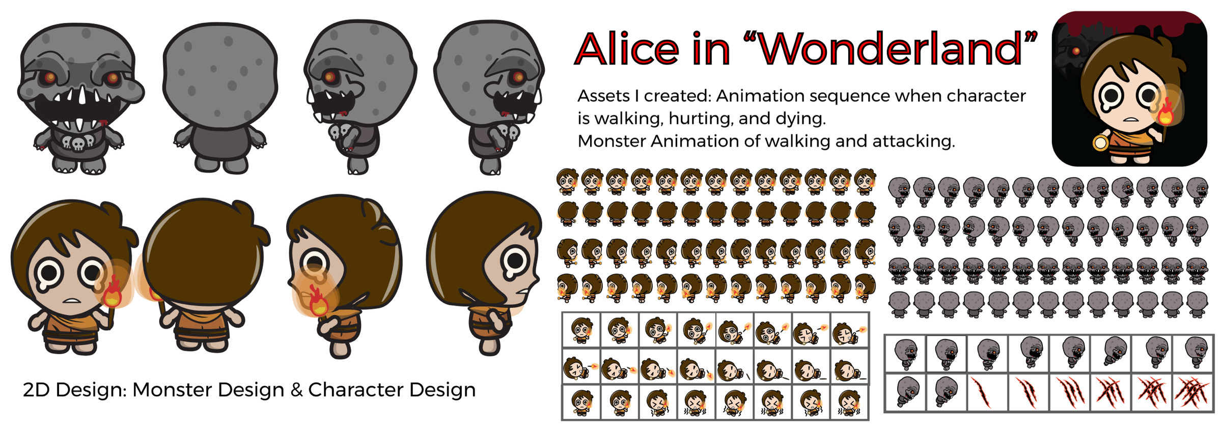 Alice in Wonderland — character and monster design with animation sprite sheets
