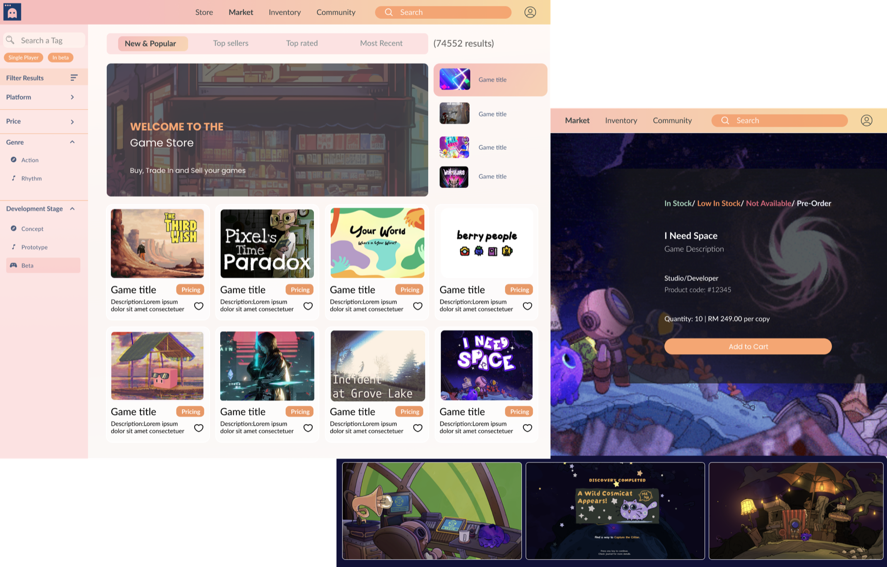 GameOwn marketplace page with game listings and filters