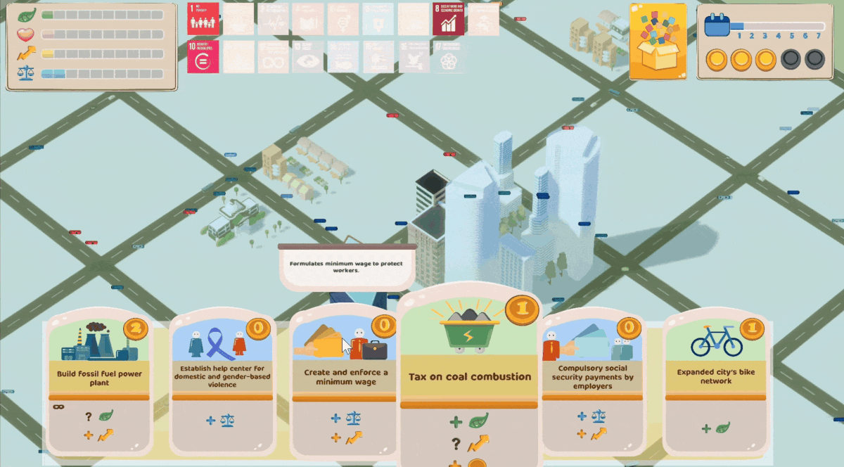 Playing policy cards in the main interface