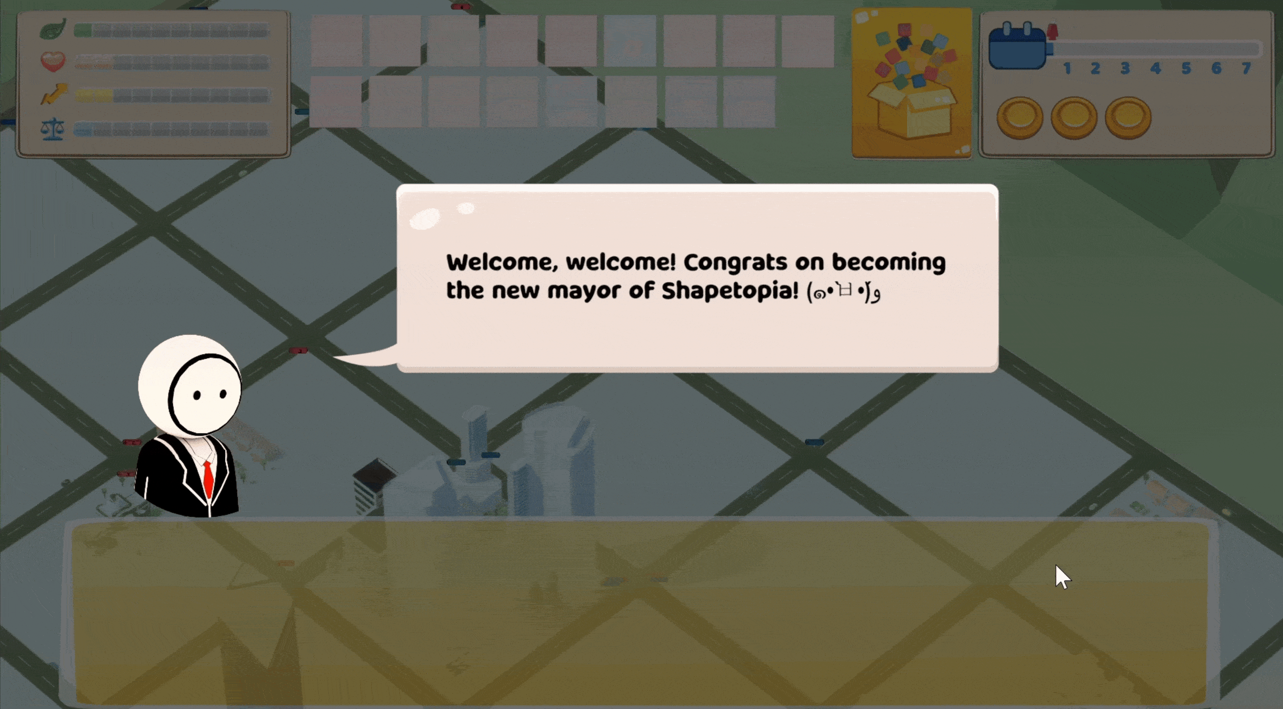 Tutorial — Secretary Blobby Head Jr. introduces the game